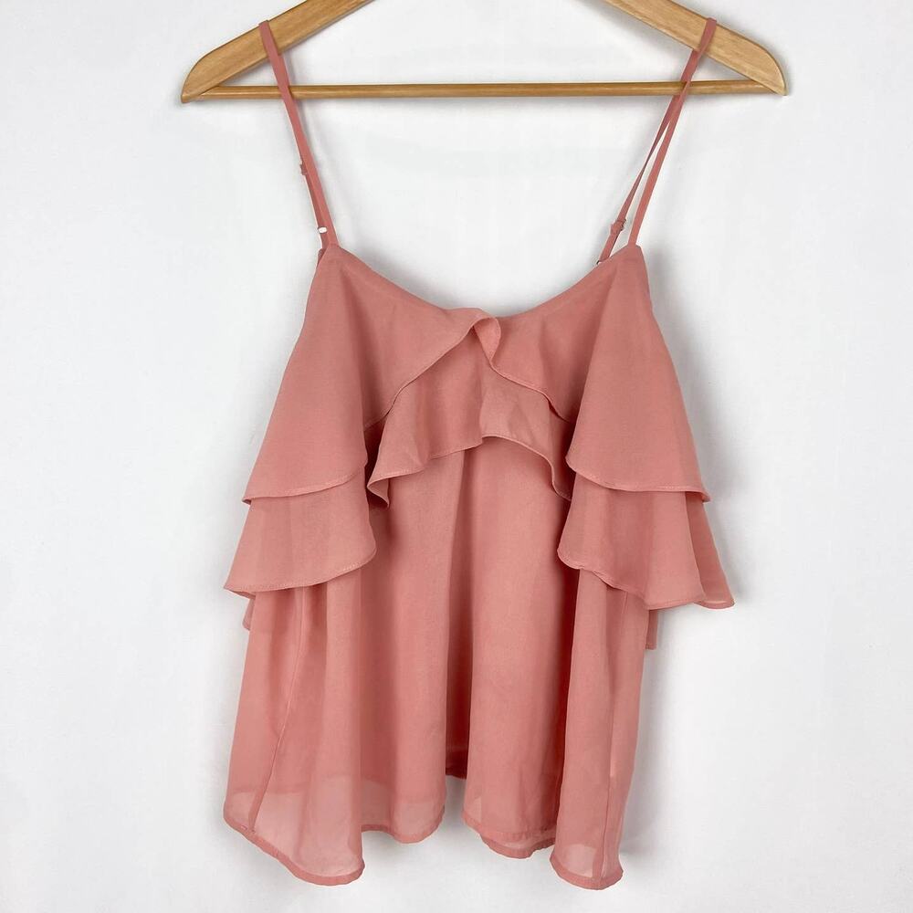 Lulus Ruffled Rose Pink Camisole Top S Flounce Flutter Sleeve Tank Blouse